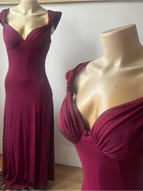 1990s Moda International Rare Burgundy Wine Maxi Dress